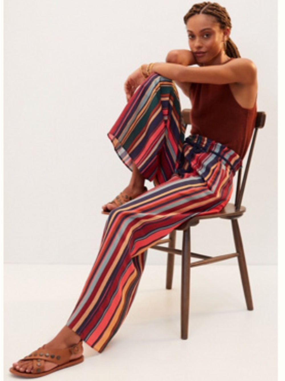 Farm Rio Anthropologie Multicolor Vertical-Stripe Wide-Leg Pull-On Pants